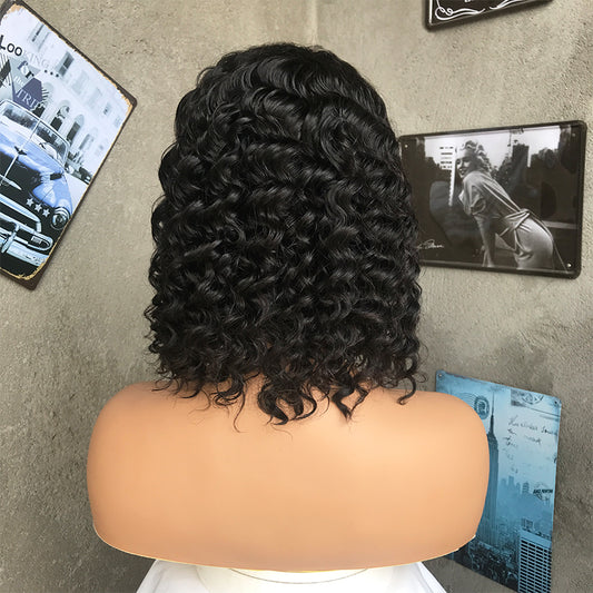 14" Natural Black  Deep Wave Lace Front Human Hair Wigs